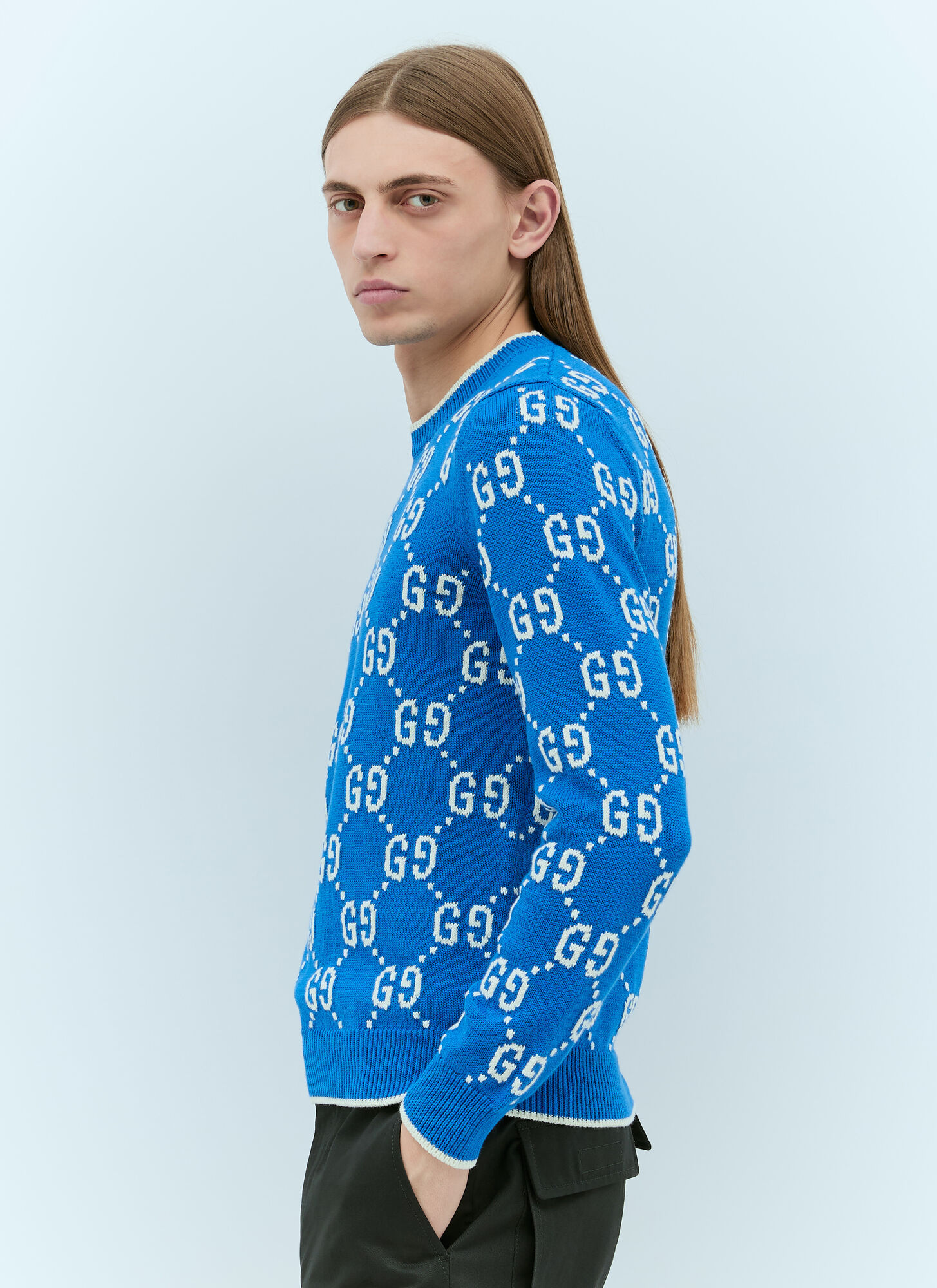 Shop Gucci Gg Intarsia Sweater In Blue