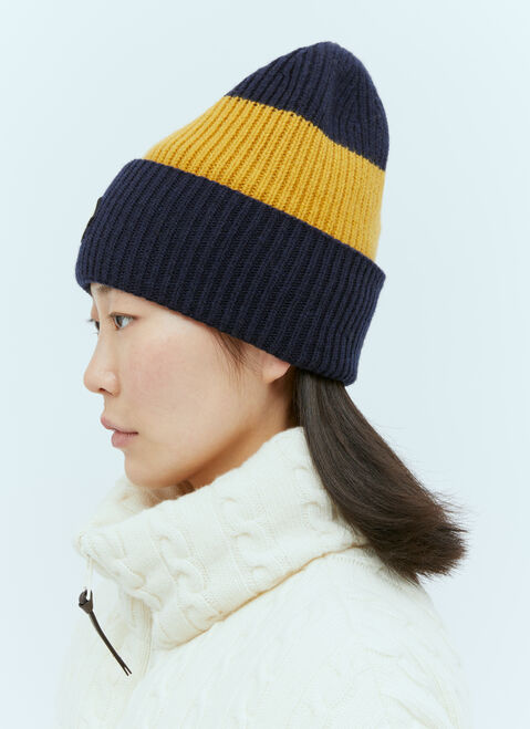 Moncler x Rick Owens Striped Logo Patch Beanie Hat Black mcs0355001
