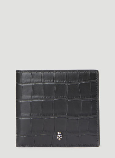 Alexander McQueen クロコ型押しの二つ折り財布 ブラック amq0145092