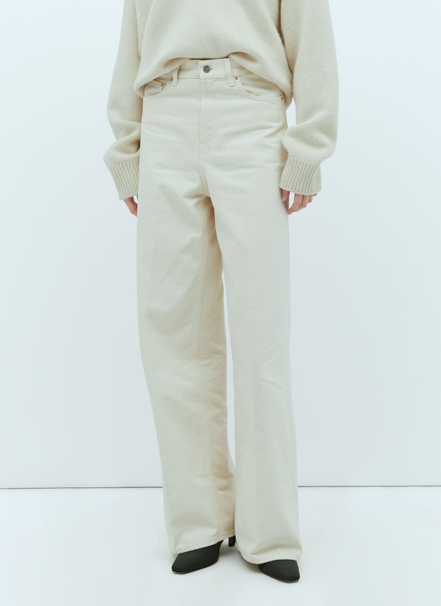 Shop Totême Wide Leg Jeans In Beige