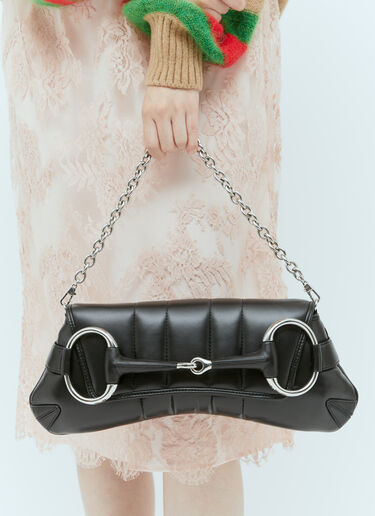 GG Horsebit Chain Medium Shoulder Bag Gucci GG Horsebit Chain Medium Shoulder Bag Black guc0254053