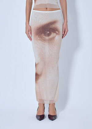 Jean Paul Gaultier Mesh Printed Face Long Skirt Beige jpg0266006
