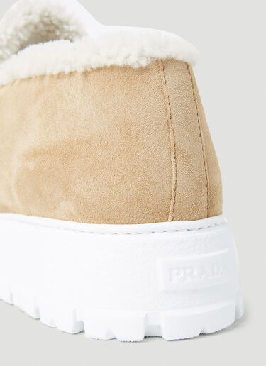 Shearling Lined Suede Platform Loafers Prada Shearling Lined Suede Platform Loafers Beige pra0254020