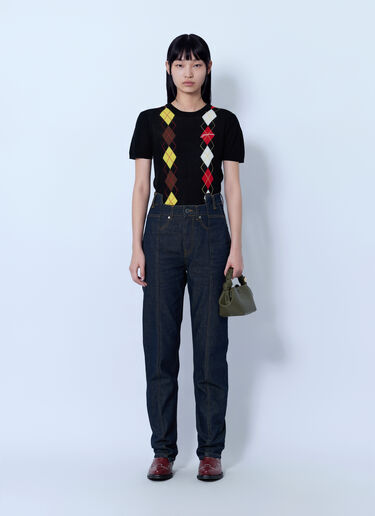 LN-CC® - GANNI: Light Cotton Argyle T-Shirt - Black GANNI Light Cotton Argyle T-Shirt Black gan0265008
