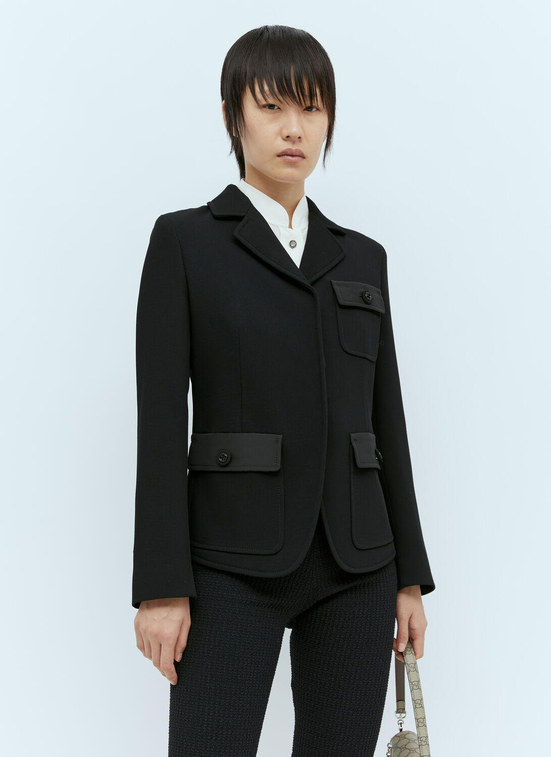 Shop Gucci Fine Wool Crepe Jacket In Black