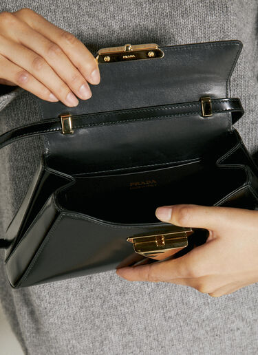 Prada Brushed Leather Medium Handbag Black pra0254056