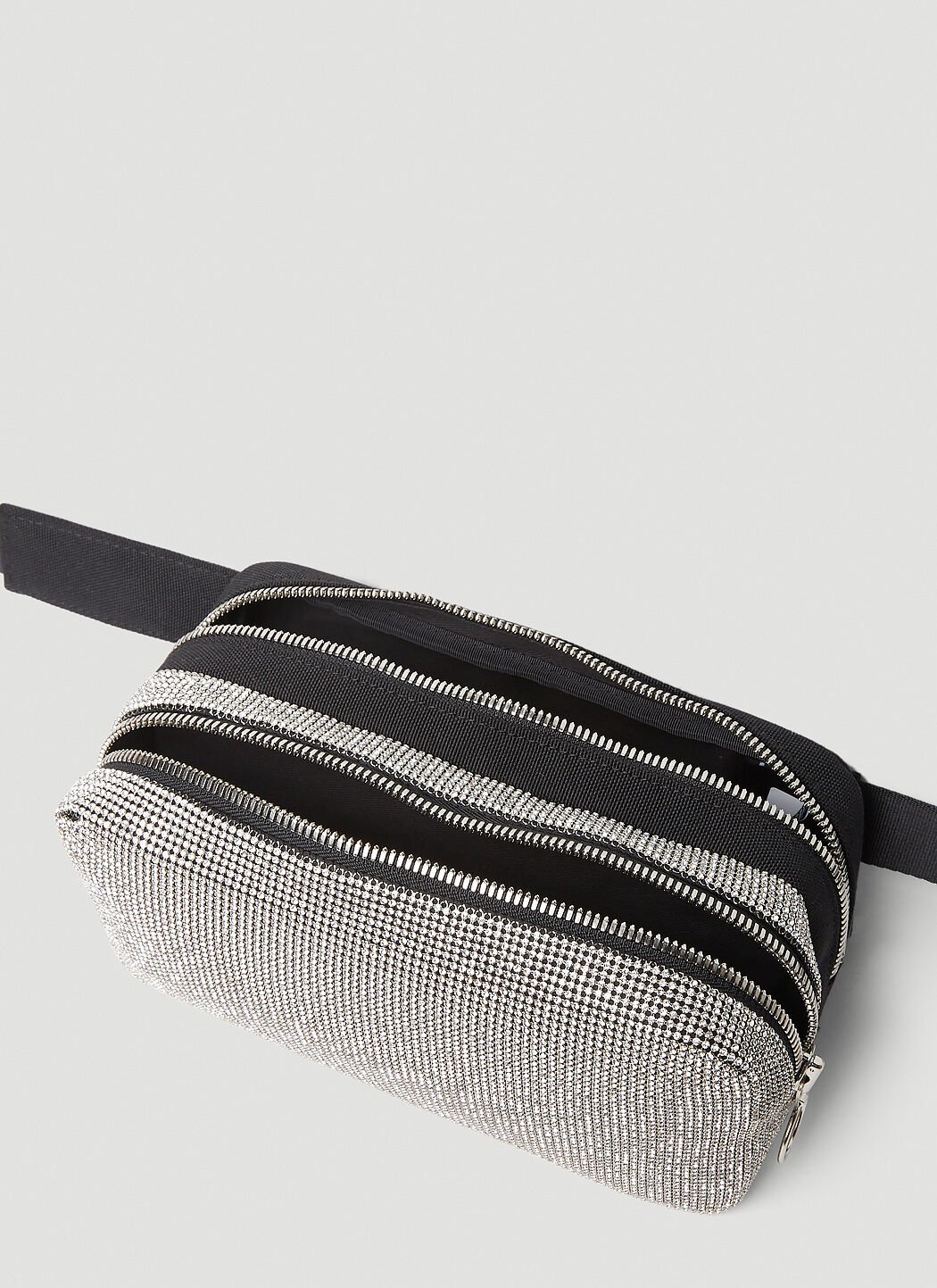 KARA Cargo Crystal Mesh Belt Bag in Silver LN CC