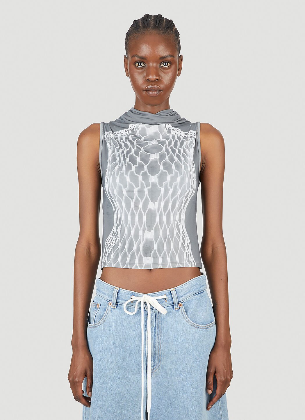 MM6 Maison Margiela Women's' Fishnet Print Top in Grey | LN-CC®