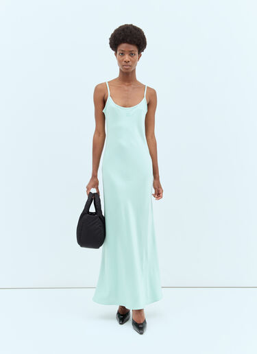 Miu Miu Logo Patch Satin Dress Green miu0257008