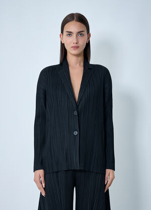 Pleats Please Issey Miyake Pleated Single Breasted Blazer Black plp0262013