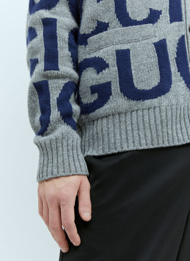 Logo Intarsia Wool Cardigan Gucci Logo Intarsia Wool Cardigan Grey guc0155030