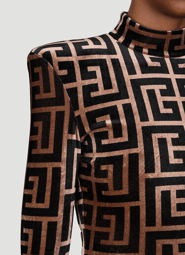 モノグラム ベルベット ロング スリーブ トップ Balmain モノグラム ベルベット ロング スリーブ トップ ブラウン bln0253002