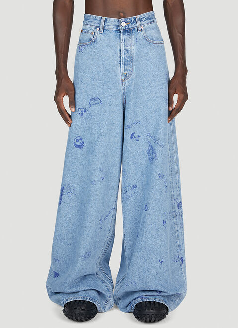 Balmain Scribbled Baggy Jeans Black bln0153010