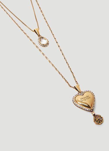 Alexander McQueen Heart Charm Double Chain Necklace Gold amq0248044
