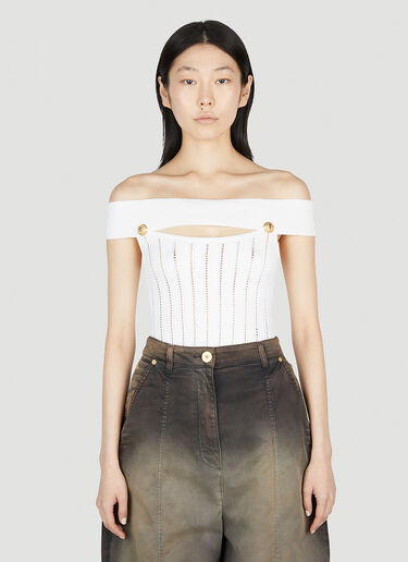 Balmain Off Shoulder Bodysuit White bln0252006