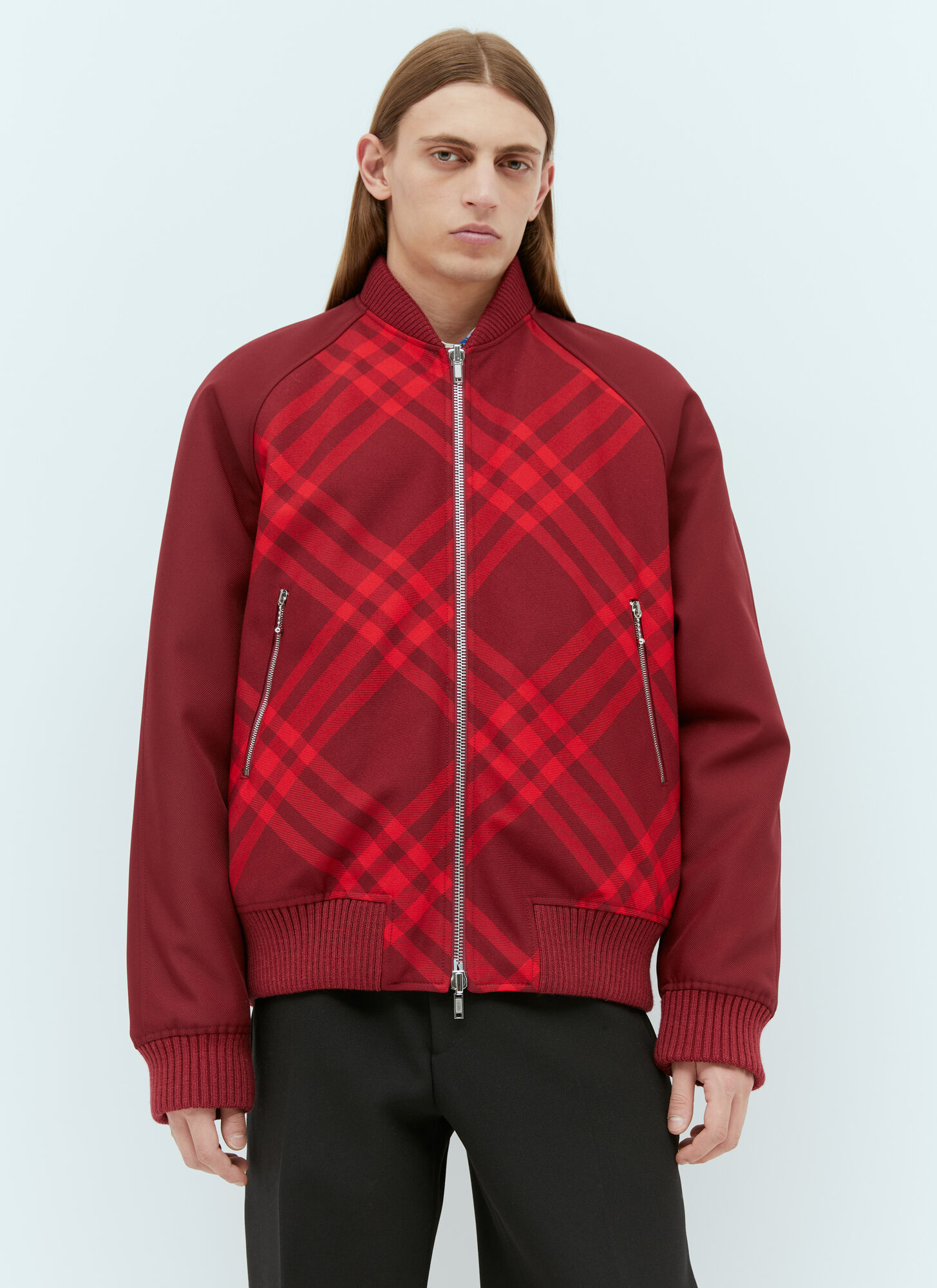 Shop Burberry Reversible Check Bomber Jacket In Red