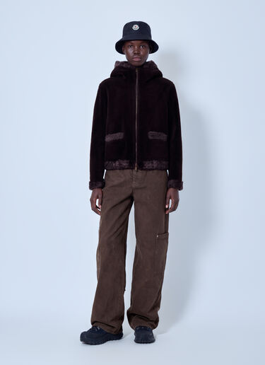 LN-CC® - Moncler: Leuctre Hooded Shearling Short Down Jacket - Dark Brown Moncler Leuctre Hooded Shearling Short Down Jacket Dark Brown mon0266024