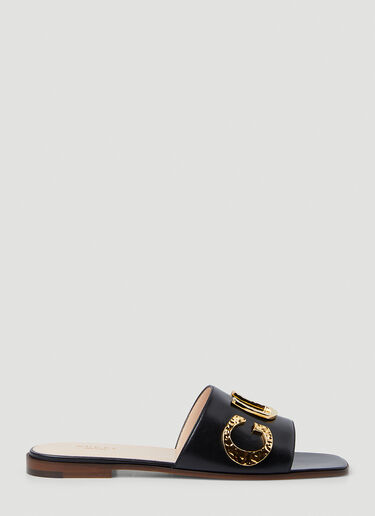 Gucci Letter Plaque Flat Sandals Black guc0250112