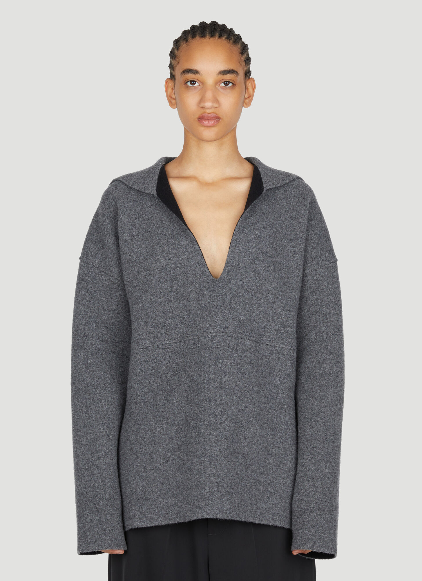 Jil Sander Sailor Neckline Knit Sweater In Grey