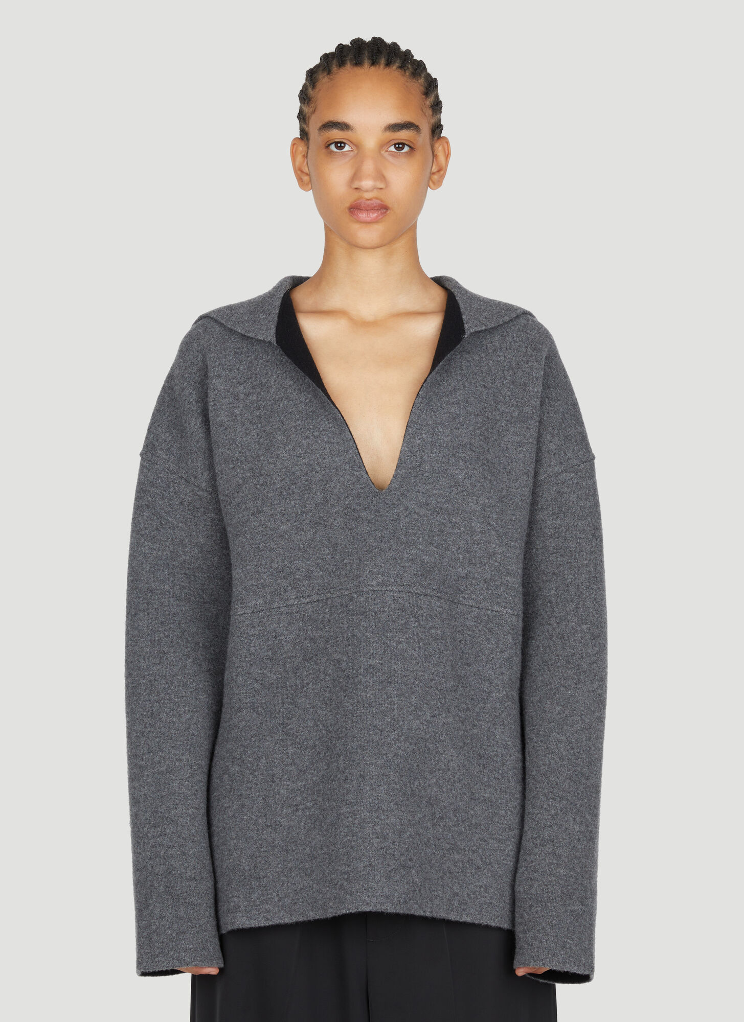 Shop Jil Sander Sailor Neckline Knit Sweater In Grey