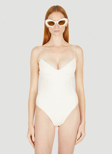 Ziah Fine Strap Almond Swimsuit White zia0251007