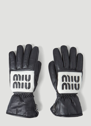 Miu Miu Leather Logo Ski Gloves  Black miu0246041