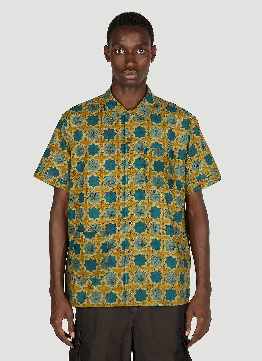 Engineered Garments Abstract Print Camp Short Sleeve Shirt Grey egg0154002