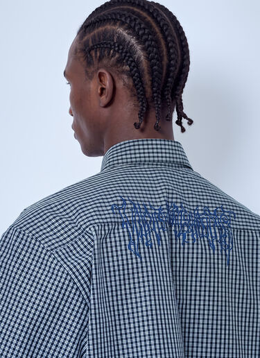 LN-CC® - VETEMENTS: Metal Logo Checked Short Sleeve Shirt - Black VETEMENTS Metal Logo Checked Short Sleeve Shirt Black vet0166012