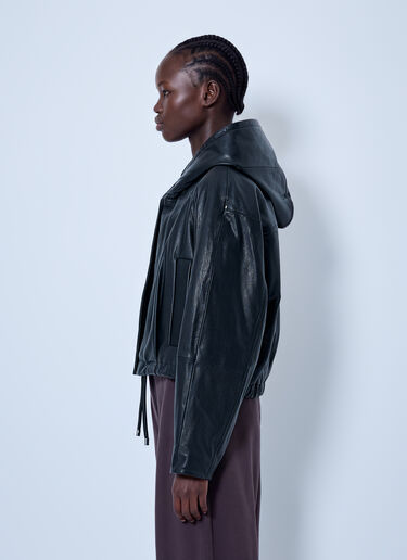 LN-CC® - Sportmax: Hooded Leather Jacket - Black Sportmax Hooded Leather Jacket Black spx0266002