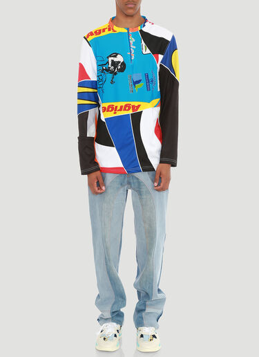 Ahluwalia Studio Half-Zip Patchwork Top Blue ahl0140005