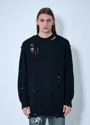 Yohji Yamamoto ディストレス ニットセーター  ブラック yoy0160007