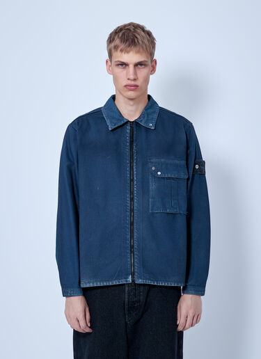LN-CC® - Stone Island: Zip-Front Overshirt with Patch Pocket - Blue Stone Island Zip-Front Overshirt with Patch Pocket Blue sto0165103