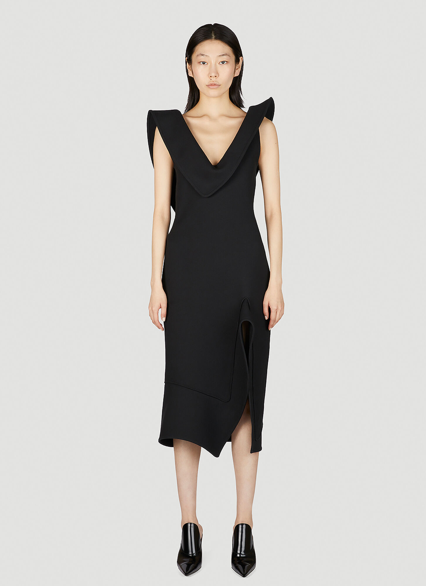 Shop Bottega Veneta Structured Midi Dress In Black