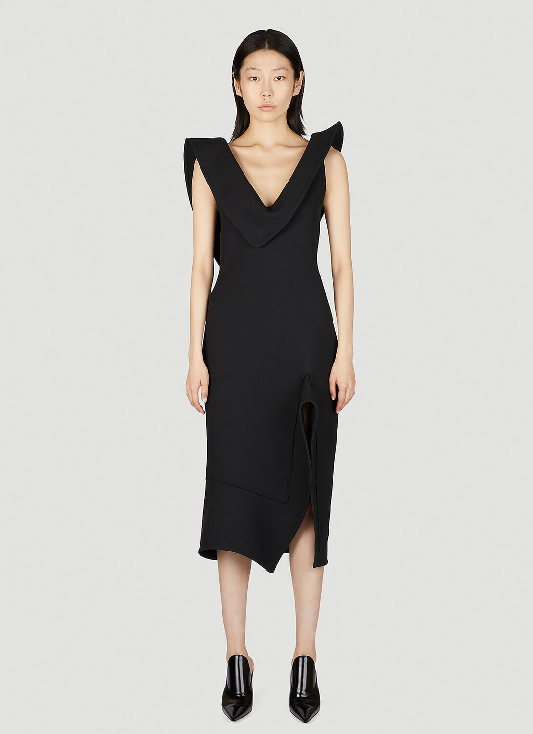 Shop Bottega Veneta Structured Midi Dress In Black
