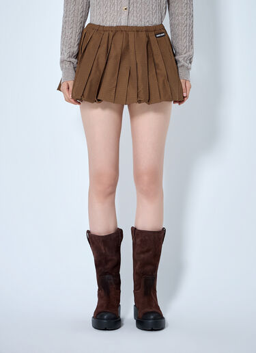 Miu Miu Pleated Gingham Check Mini Skirt Brown miu0265011