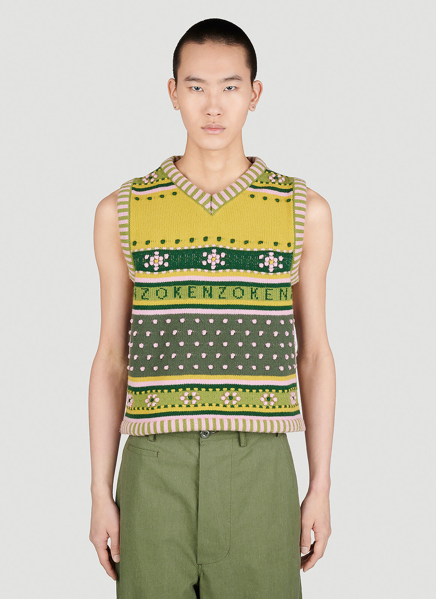 Shop Kenzo Fairisle Knit Jumper Vest In Green