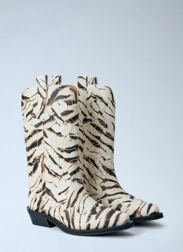 GANNI Mid Shaft Embroidered Western Boots Beige gan0265055