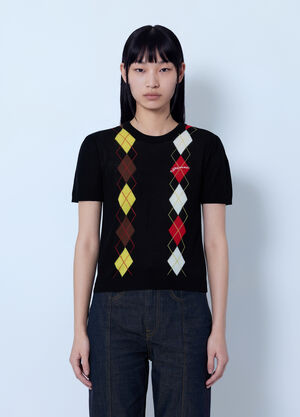 GANNI Light Cotton Argyle T-Shirt Black gan0265008