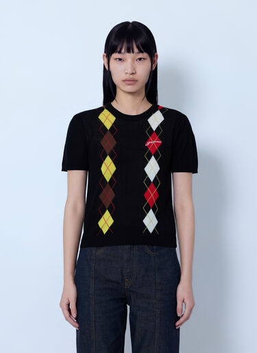 LN-CC® - GANNI: Light Cotton Argyle T-Shirt - Black GANNI Light Cotton Argyle T-Shirt Black gan0265008
