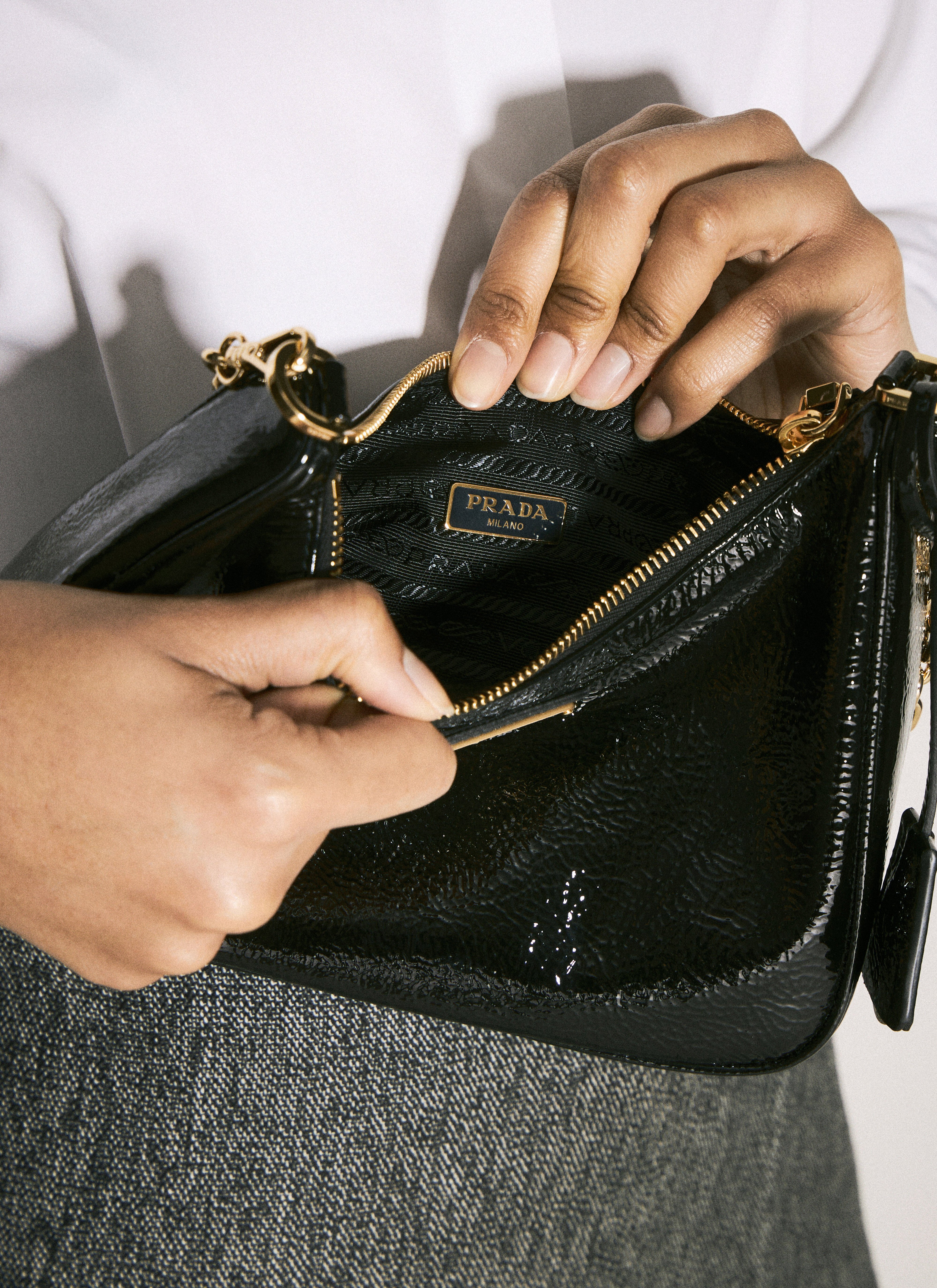 Prada Women s Re Edition Naplak Patent Leather Mini Bag in Black LN CC