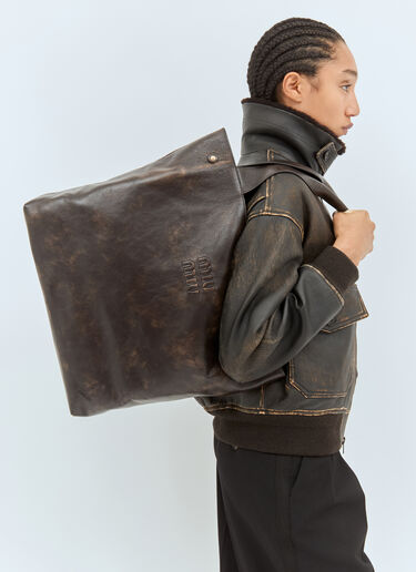 Miu Miu Leather Hobo Tote Bag Brown miu0258027