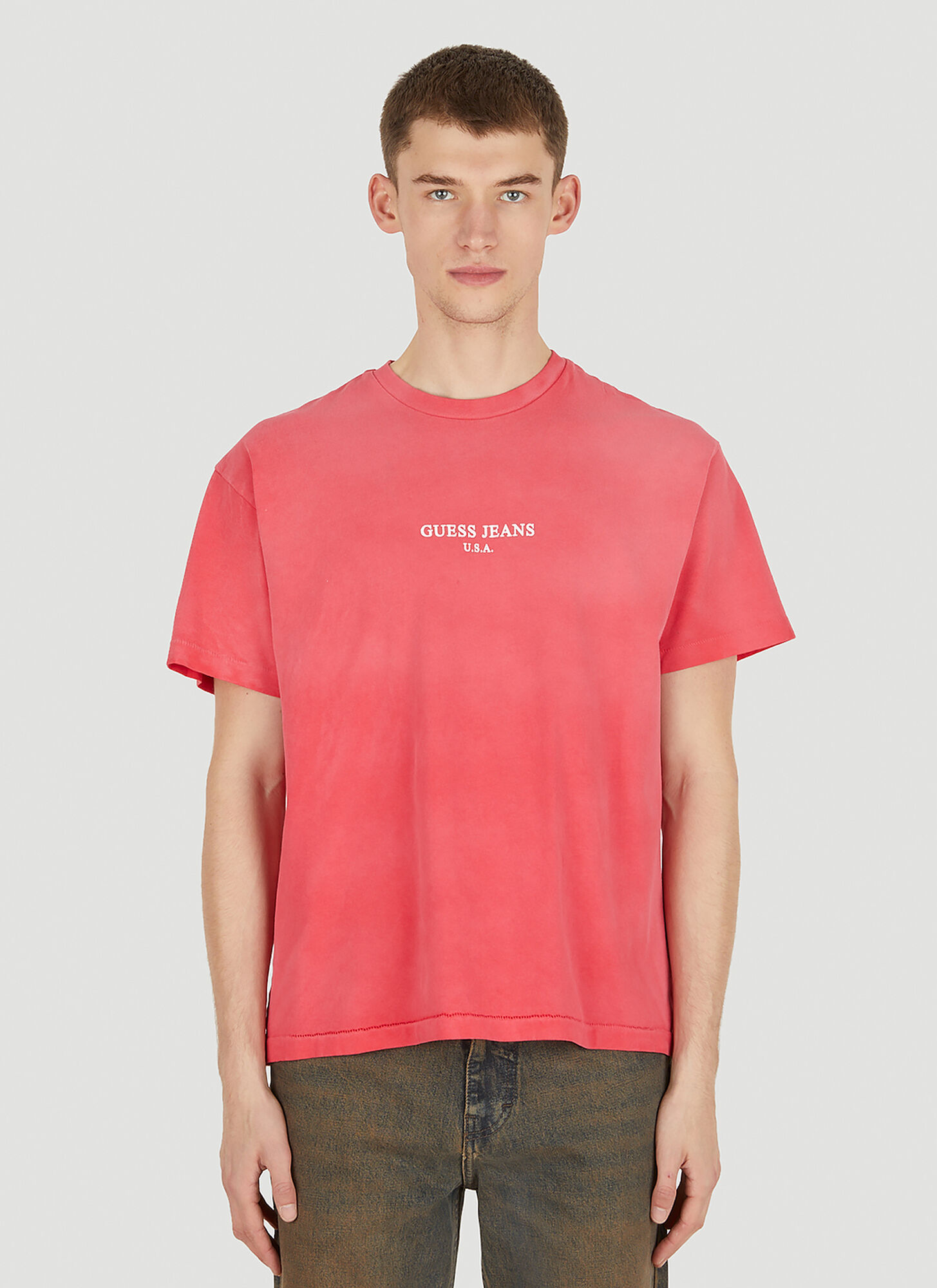 Shop Guess Usa Faded Logo T-shirt In Red