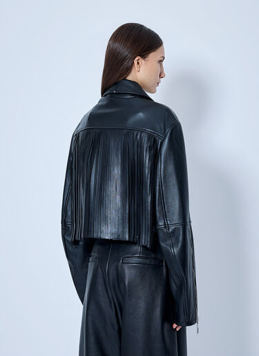 LN-CC® - Sportmax: Leather Asymmetrical Zip Jacket - Black Sportmax Leather Asymmetrical Zip Jacket Black spx0265016