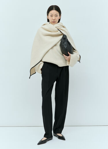 TOTEME Embroidered Wool Cashmere Scarf Beige tot0255052
