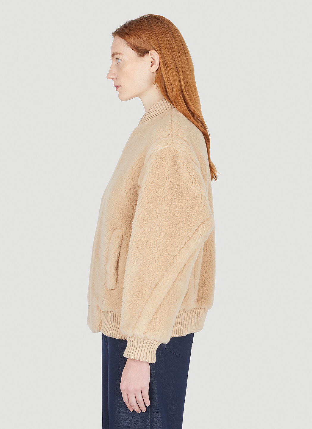 Max Mara Arcella Teddy Bomber Jacket in Beige LN CC