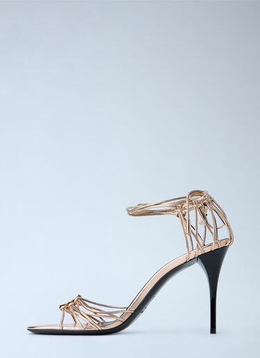LN-CC® - Saint Laurent: Babylone Stiletto Sandals in Metallic Leather - Pink Saint Laurent Babylone Stiletto Sandals in Metallic Leather Pink sla0263034