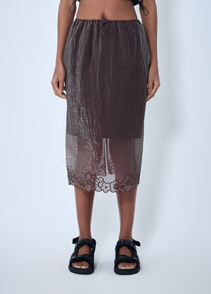 Cecilie Bahnsen Embroidered Sheer Overlay Skirt Brown cec0262020