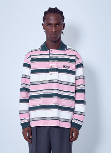 LN-CC® - Lacoste: Runway Loose Fit Striped Piqué Polo Shirt - Pink Lacoste Runway Loose Fit Striped Piqué Polo Shirt Pink lac0366001