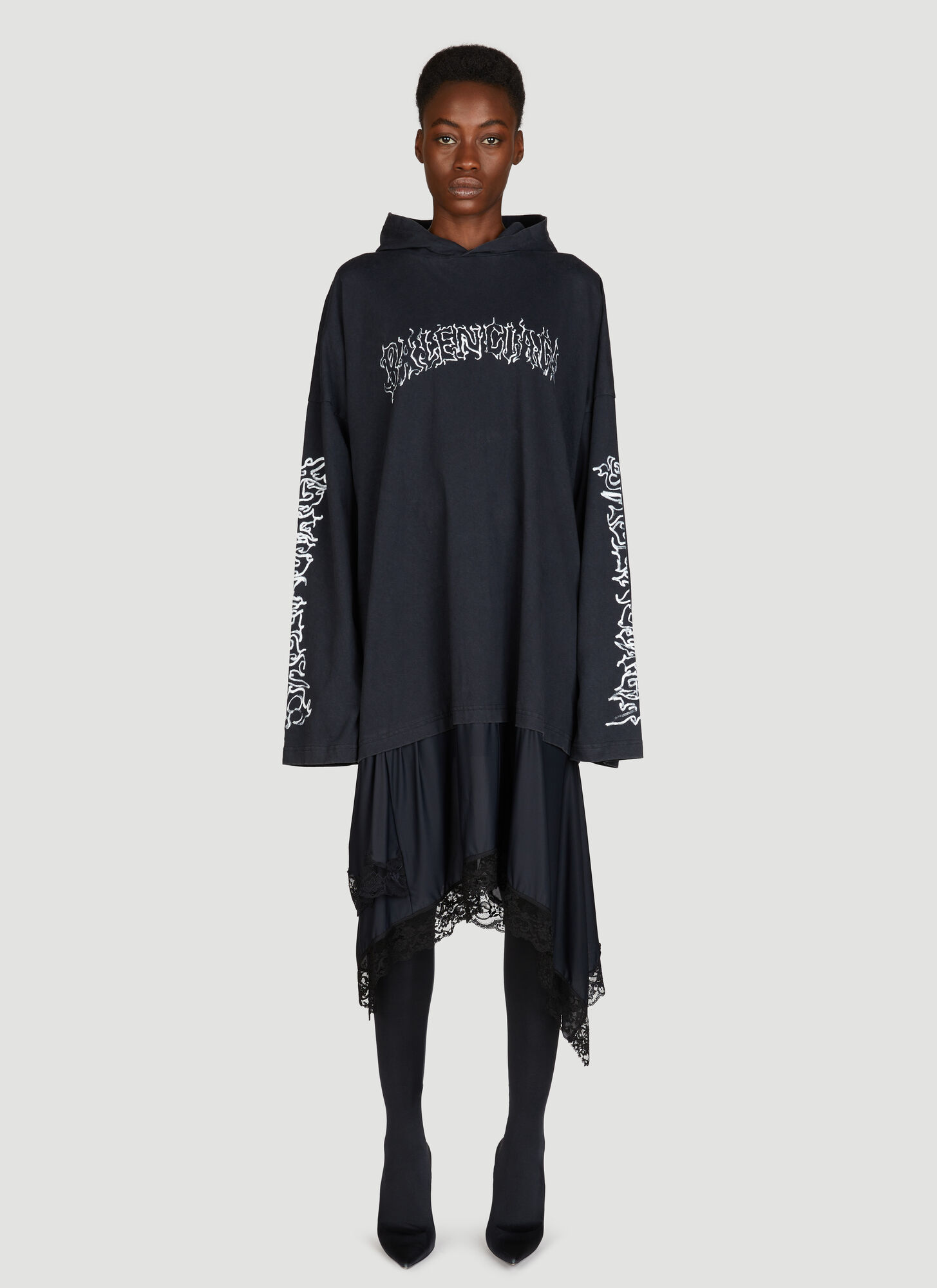 Shop Balenciaga Hooded Hybrid Dress In Black
