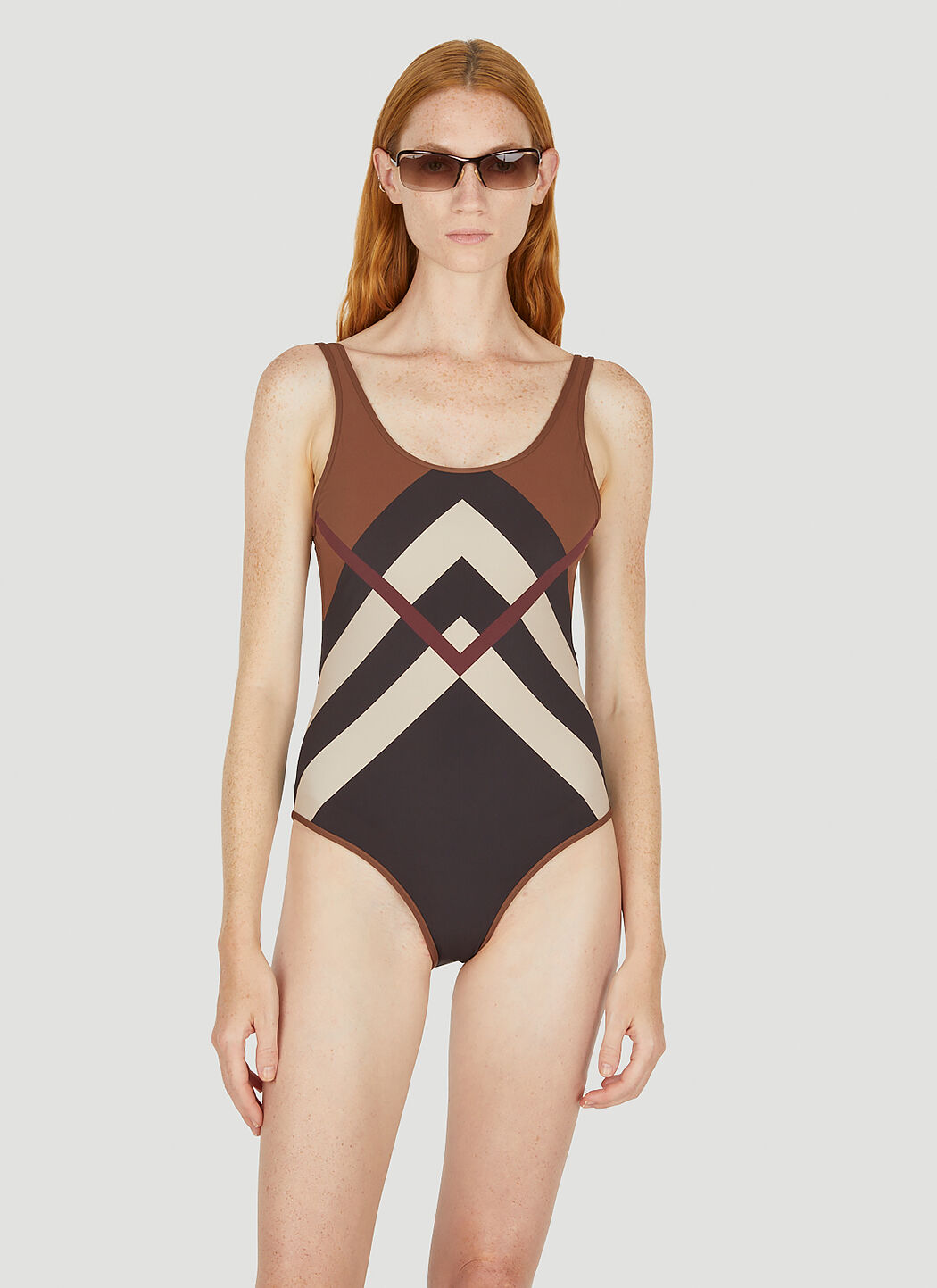 Burberry Women s Chevron Check Swimsuit in Brown LN CC
